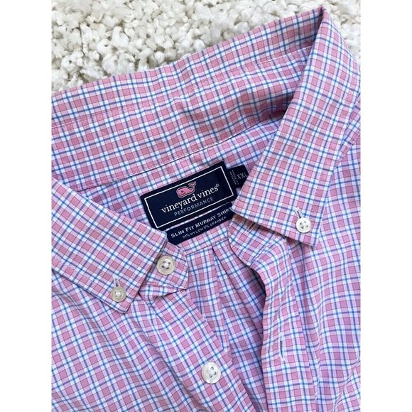 Vineyard Vines Performance Slim Fit Murray Shirt Pink Plaid Button-Down XL - Picture 2 of 6